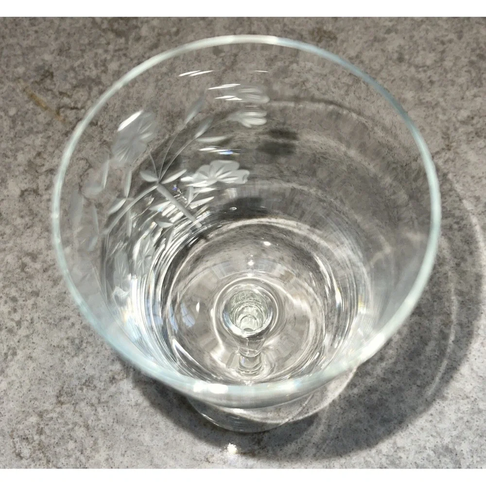Vintage Etched Frosted Crystal Stemmed Wine Goblet Glass 3